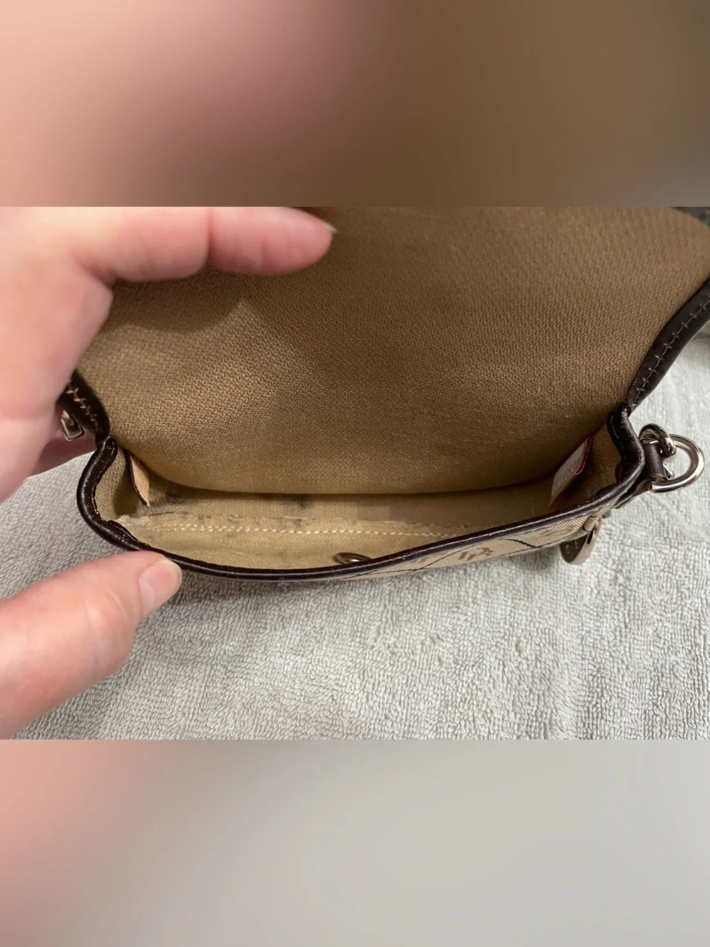 Vintage Dooney & Bourke Beige Canvas Wristlet with Dark Brown Trim